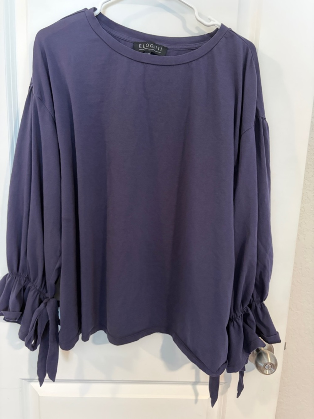 Eloquii navy Long Sleeve Tie-Sleeve Pullover